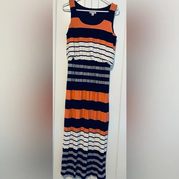 Olivia Matthews | Dresses | Olivia Matthews Striped Maxi Dress Blouson Top  Stretch Waist Size Medium | Poshmark